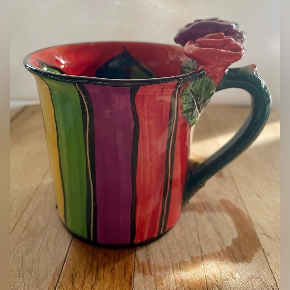 Mary Rose Young Original Handmade Signed Teapot Stripes and Roses - Rare mint